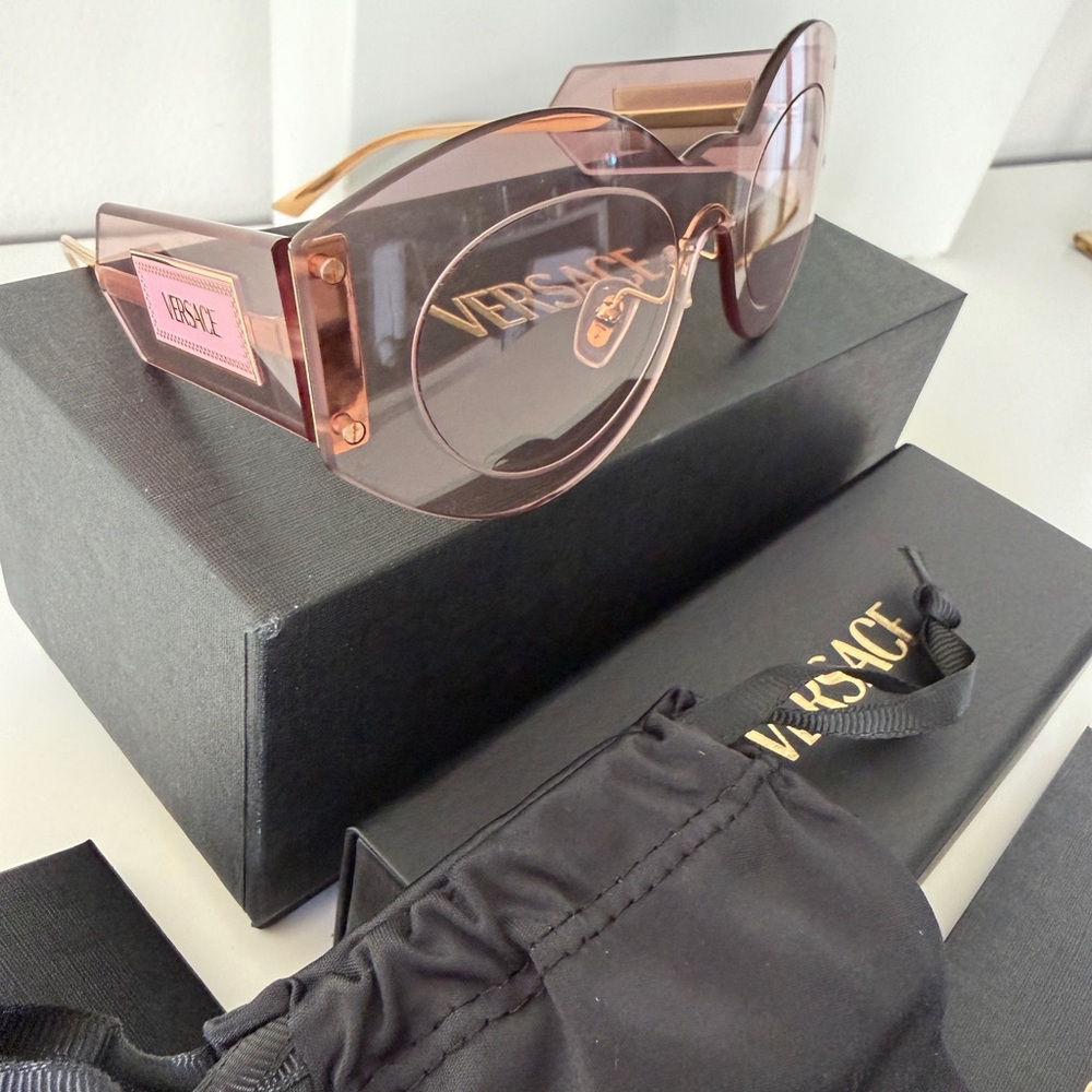 VERSACE DAMIER PLAQUE 2276 Pink Rimless Sunglass New - Picture 13 of 13